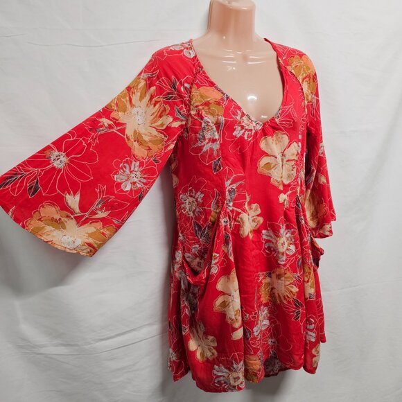 Free People Boho Flared Mini Dress Women Size 4 Red - Picture 7 of 15